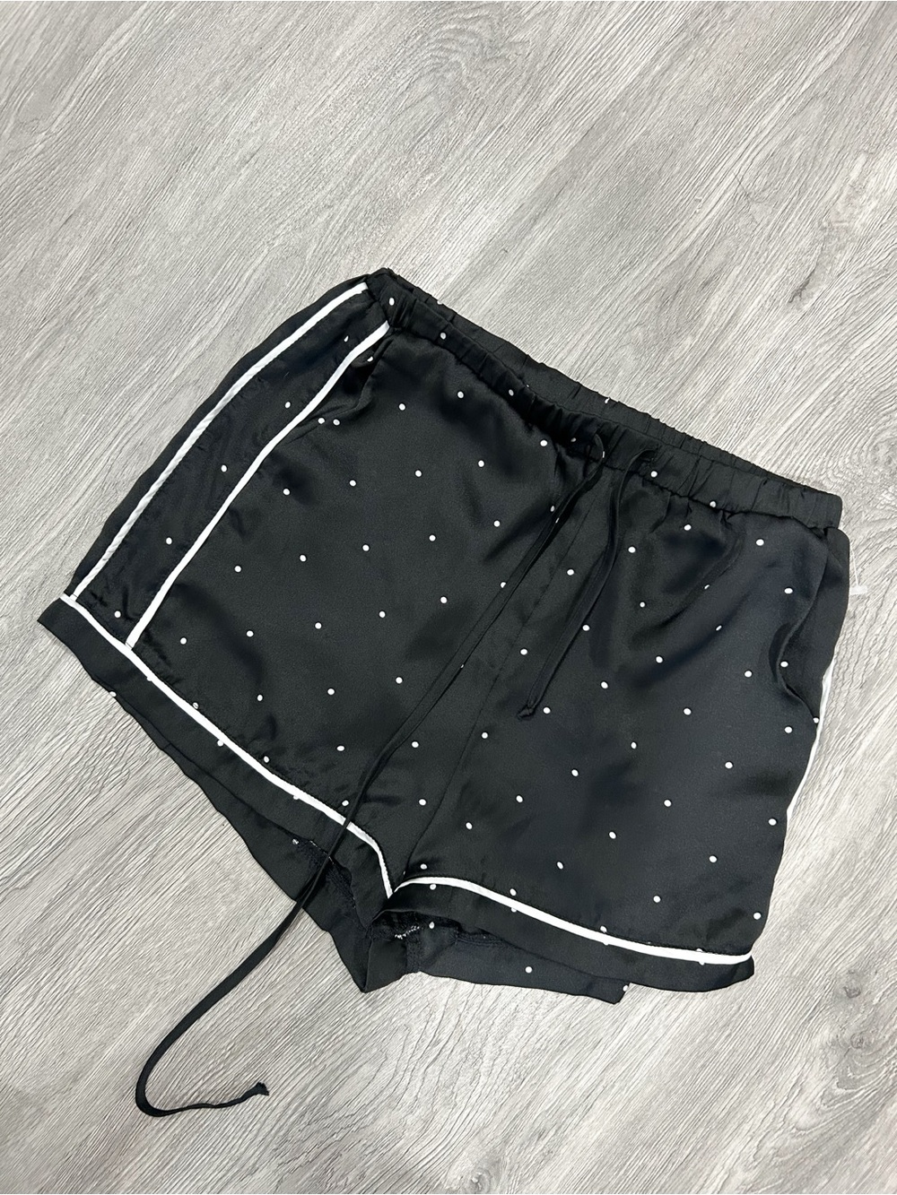 Alya Black Polka Dot Athletic Lounge Shorts with White Piping